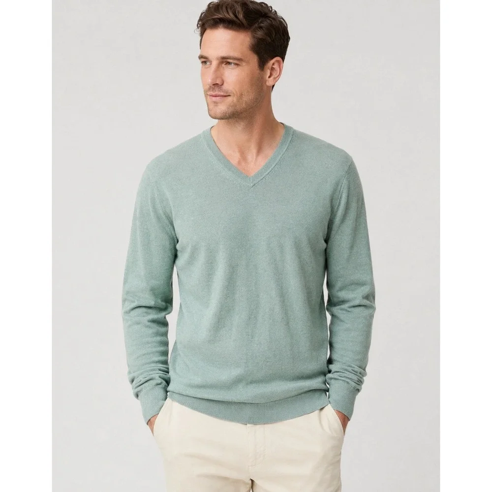 Banana Republic Luxury Silk Cotton Cashmere VNeck Sweater Sage Green Men's Small